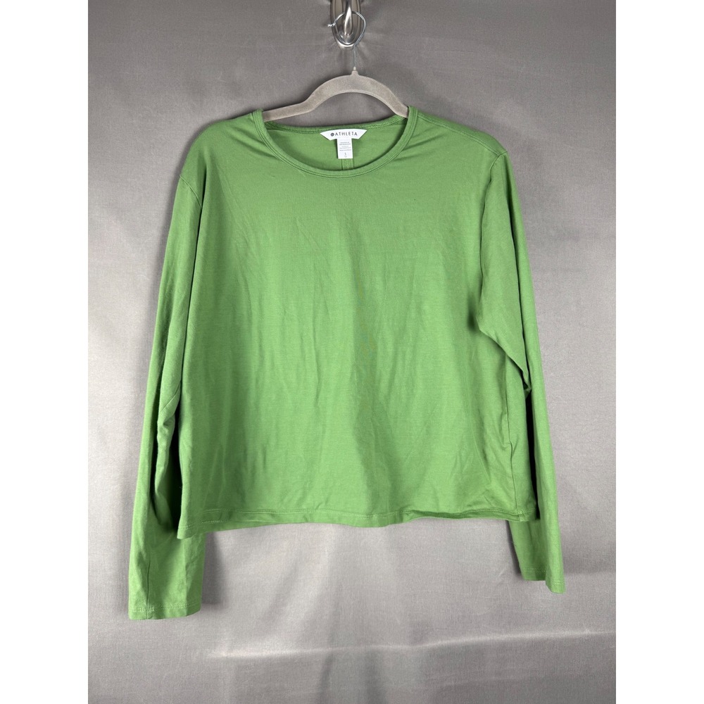 Athleta Top Womens Large Green Long Sleeve Supima Cotton Stretch Crew Neck